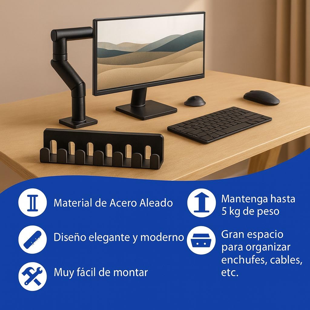 Organizador de Cables para Escritorio 43 cm – Acero Negro | VERADGROUP - 2 unidades