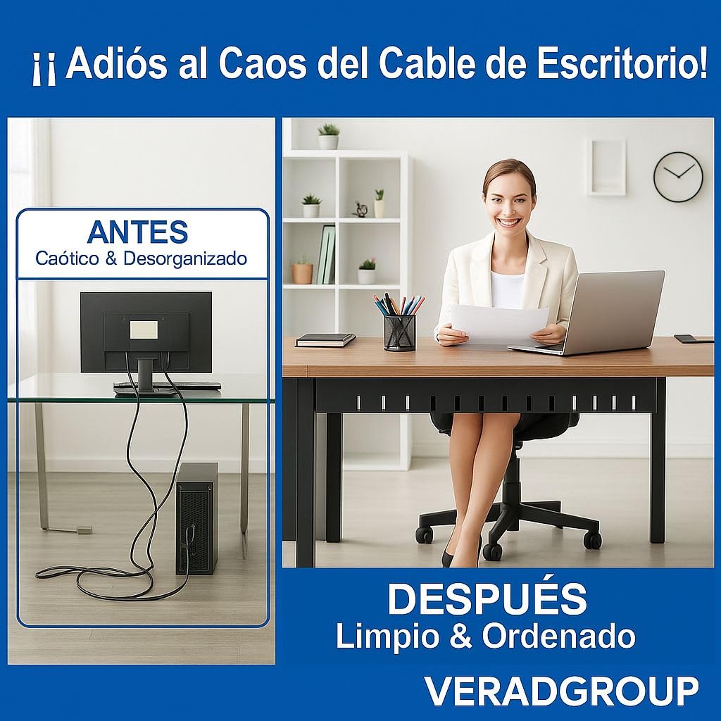 Organizador de Cables para Escritorio 43 cm – Acero Negro | VERADGROUP - 2 unidades