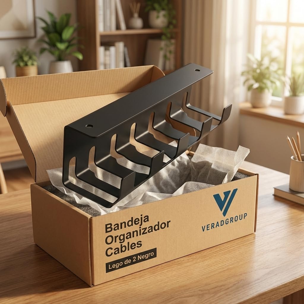 Organizador de Cables para Escritorio 43 cm – Acero Negro | VERADGROUP - 2 unidades
