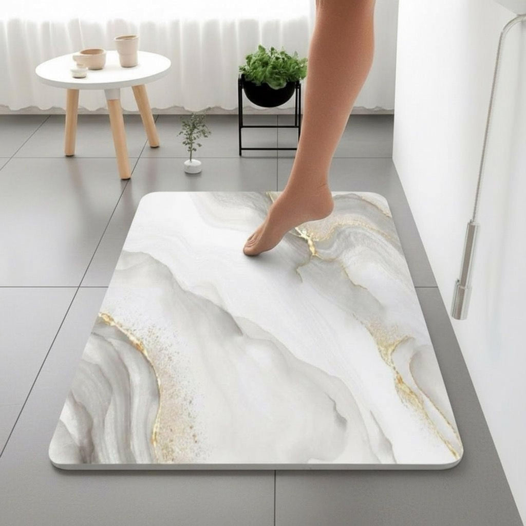 Alfombra de Baño de Diatomita 60 × 40 cm | Piedra Absorbente de Secado Rápido – VERADGROUP - Mármol Marfil