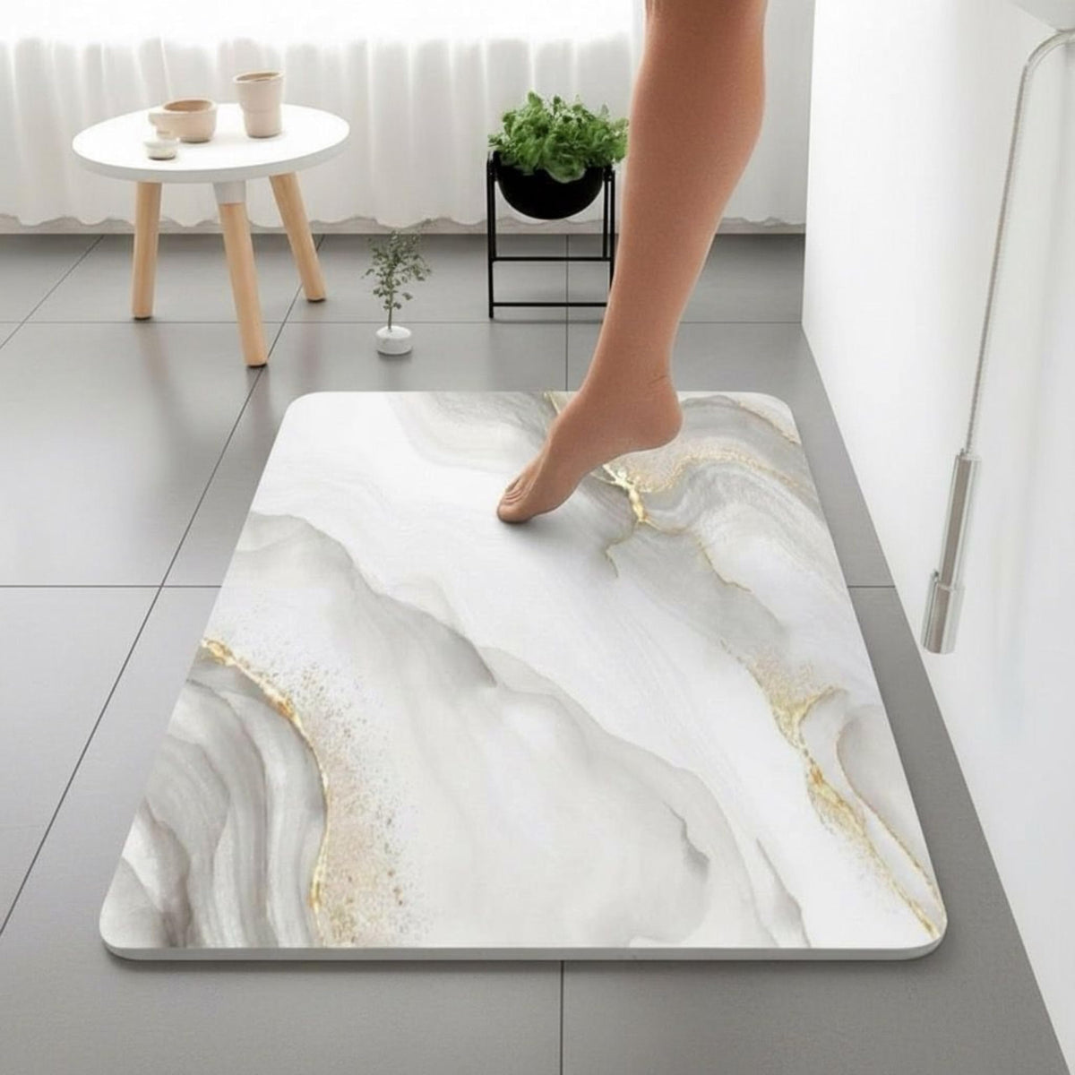 Alfombra de Baño de Diatomita 60 × 40 cm | Piedra Absorbente de Secado Rápido – VERADGROUP - Mármol Marfil