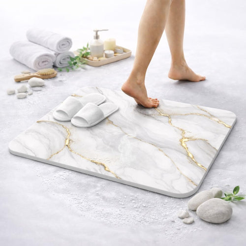 Alfombra de Baño de Diatomita 60 × 40 cm | Piedra Absorbente de Secado Rápido – VERADGROUP - Mármol Marfil