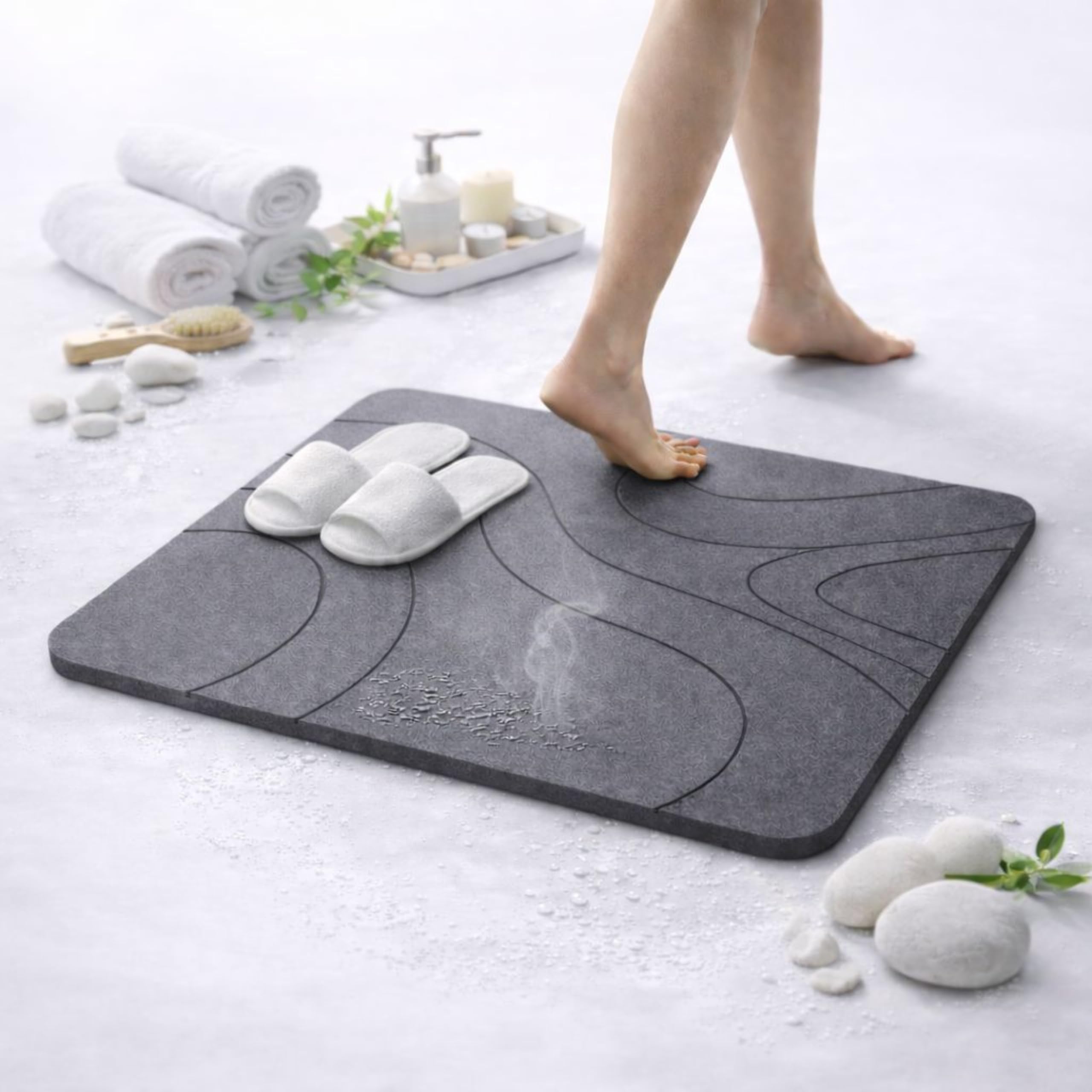 Alfombra de Baño de Diatomita 60 × 40 cm | Piedra Absorbente de Secado Rápido – VERADGROUP - Gris Piedra