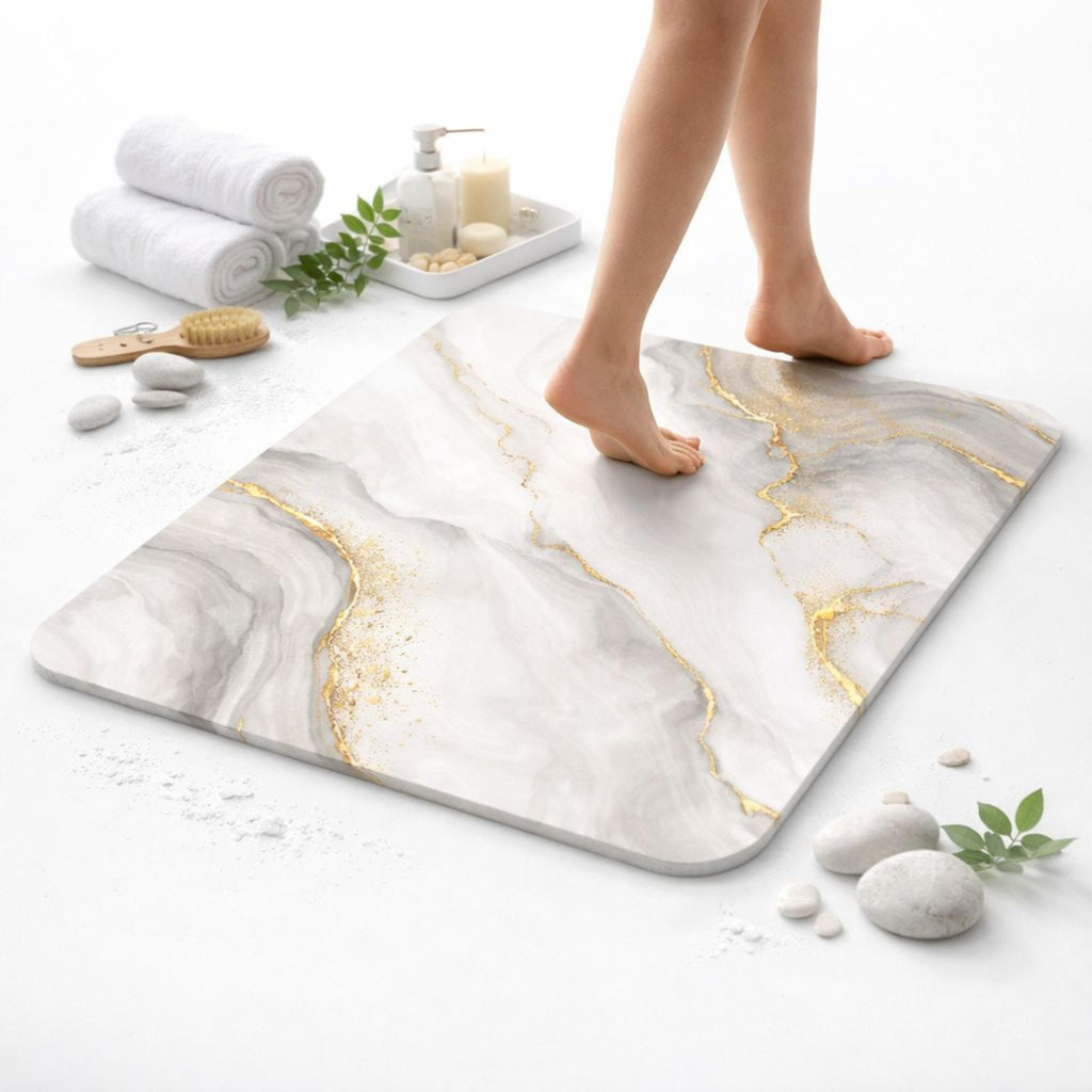 Alfombra de Baño de Diatomita 60 × 40 cm | Piedra Absorbente de Secado Rápido – VERADGROUP - Mármol Marfil