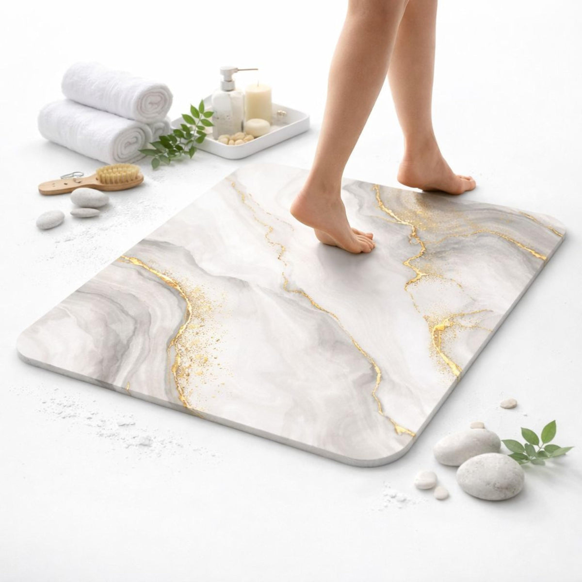 Alfombra de Baño de Diatomita 60 × 40 cm | Piedra Absorbente de Secado Rápido – VERADGROUP - Mármol Marfil