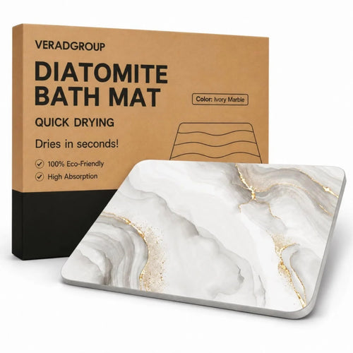 Alfombra de Baño de Diatomita 60 × 40 cm | Piedra Absorbente de Secado Rápido – VERADGROUP - Mármol Marfil