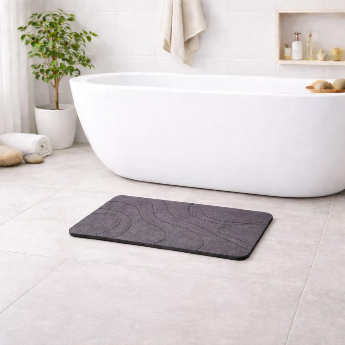 Alfombra de Baño de Diatomita 60 × 40 cm | Piedra Absorbente de Secado Rápido – VERADGROUP - Gris Piedra