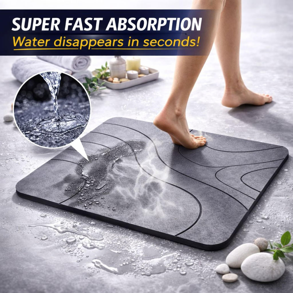 Alfombra de Baño de Diatomita 60 × 40 cm | Piedra Absorbente de Secado Rápido – VERADGROUP - Gris Piedra