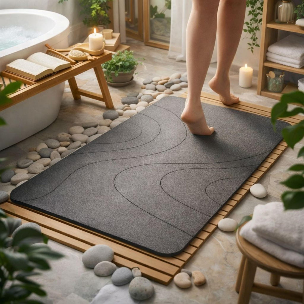 Alfombra de Baño de Diatomita 60 × 40 cm | Piedra Absorbente de Secado Rápido – VERADGROUP - Gris Piedra