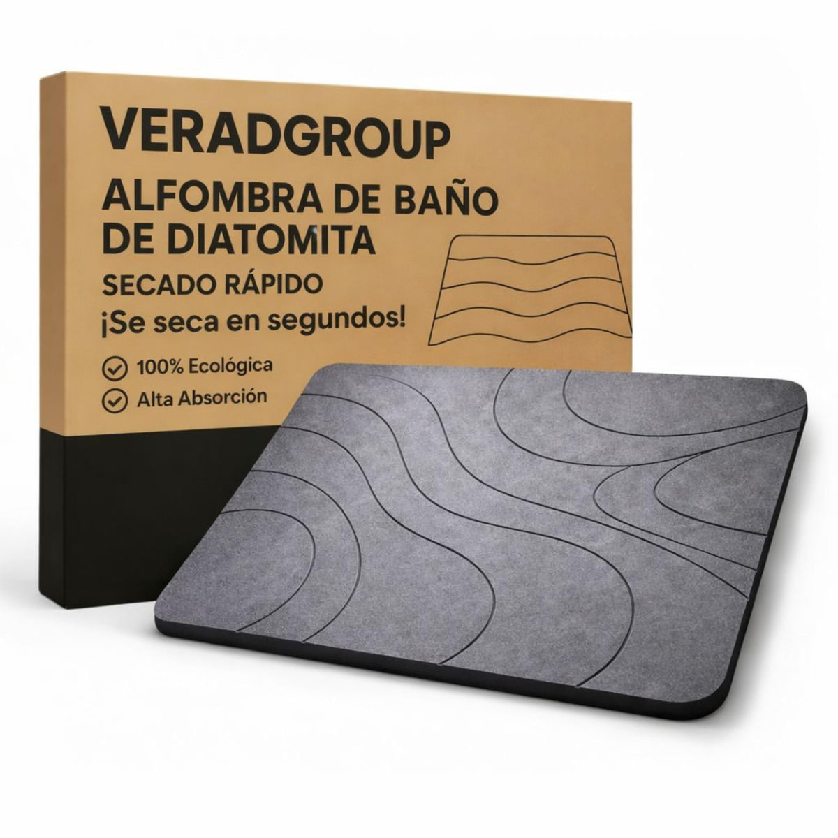 Alfombra de Baño de Diatomita 60 × 40 cm | Piedra Absorbente de Secado Rápido – VERADGROUP - Gris Piedra