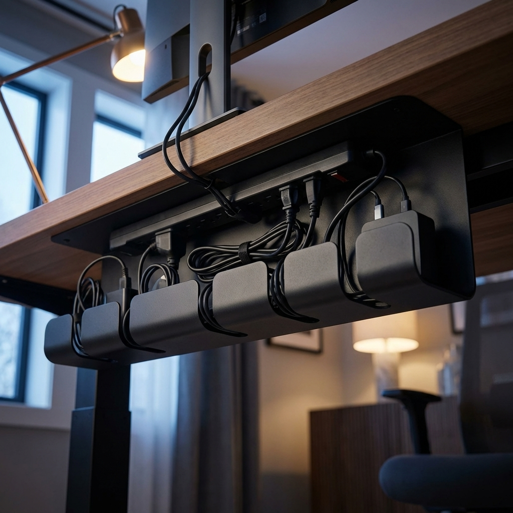 VERADGROUP® Organizador de Cables para Escritorio 43 cm | Acero Negro – 1 Unidad