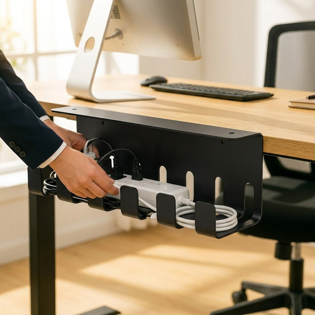 VERADGROUP® Organizador de Cables para Escritorio 43 cm | Acero Negro – 1 Unidad