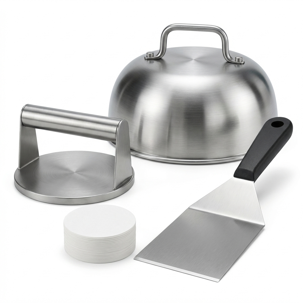 Kit Smash Burger | Prensa, Espátula y Cúpula de Acero Inoxidable – VERADGROUP