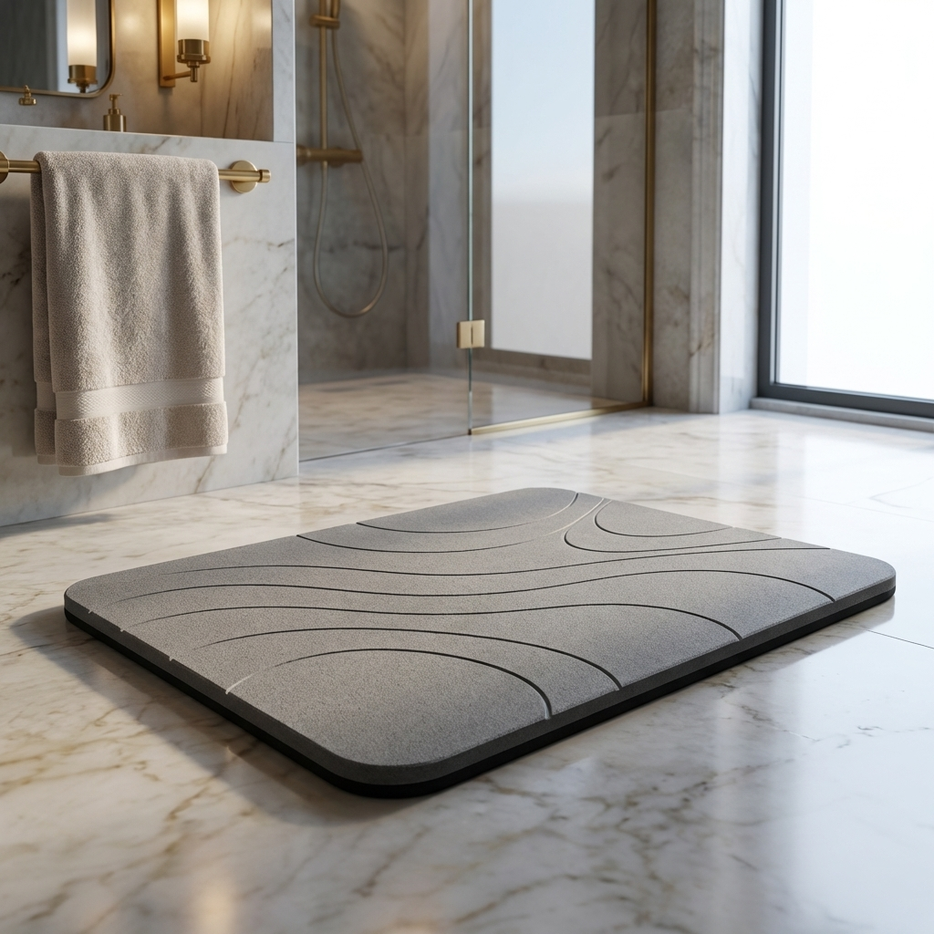 Alfombra de Baño de Diatomita Gris Piedra Elegante  60 × 40 cm | Secado Rápido – VERADGROUP
