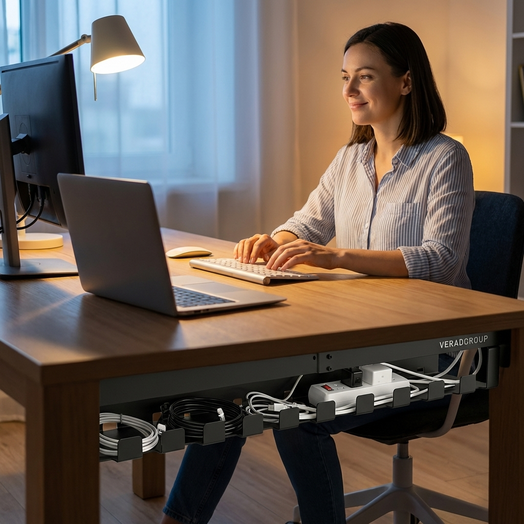 VERADGROUP® Organizador de Cables para Escritorio 43 cm | Acero Negro – 1 Unidad