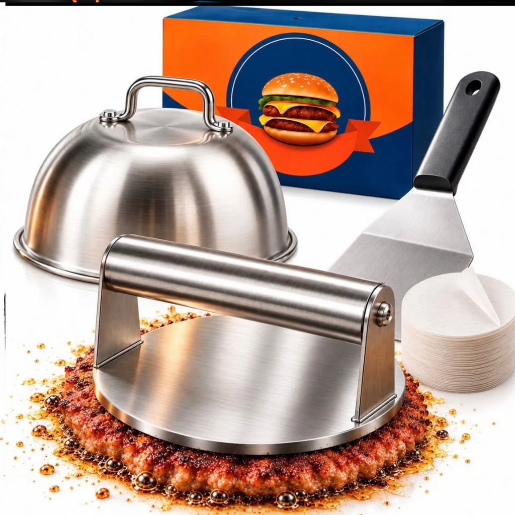 Kit Smash Burger | Prensa, Espátula y Cúpula de Acero Inoxidable – VERADGROUP