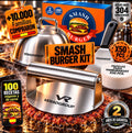 Kit Smash Burger VERADGROUP con prensa de base fina, cúpula, espátula y 50 papeles